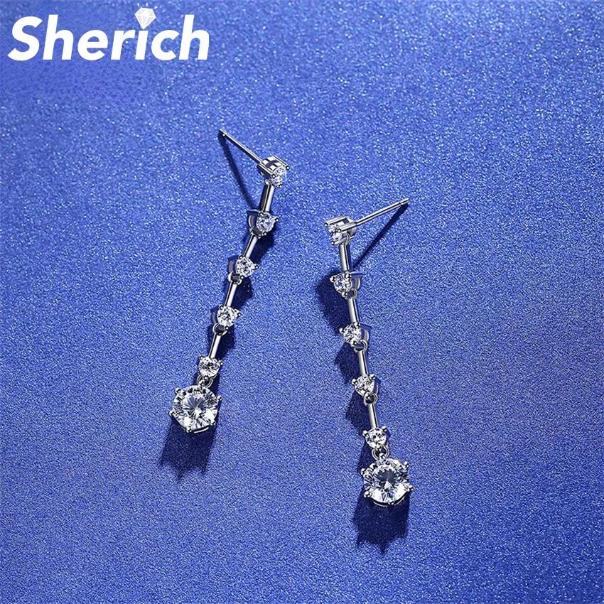 Sherich  Round 1 Carat Moissanite Diamonds 100% 925 Sterling Silver Six Claws Fashion Tassel Drop Earrings Womens Br
